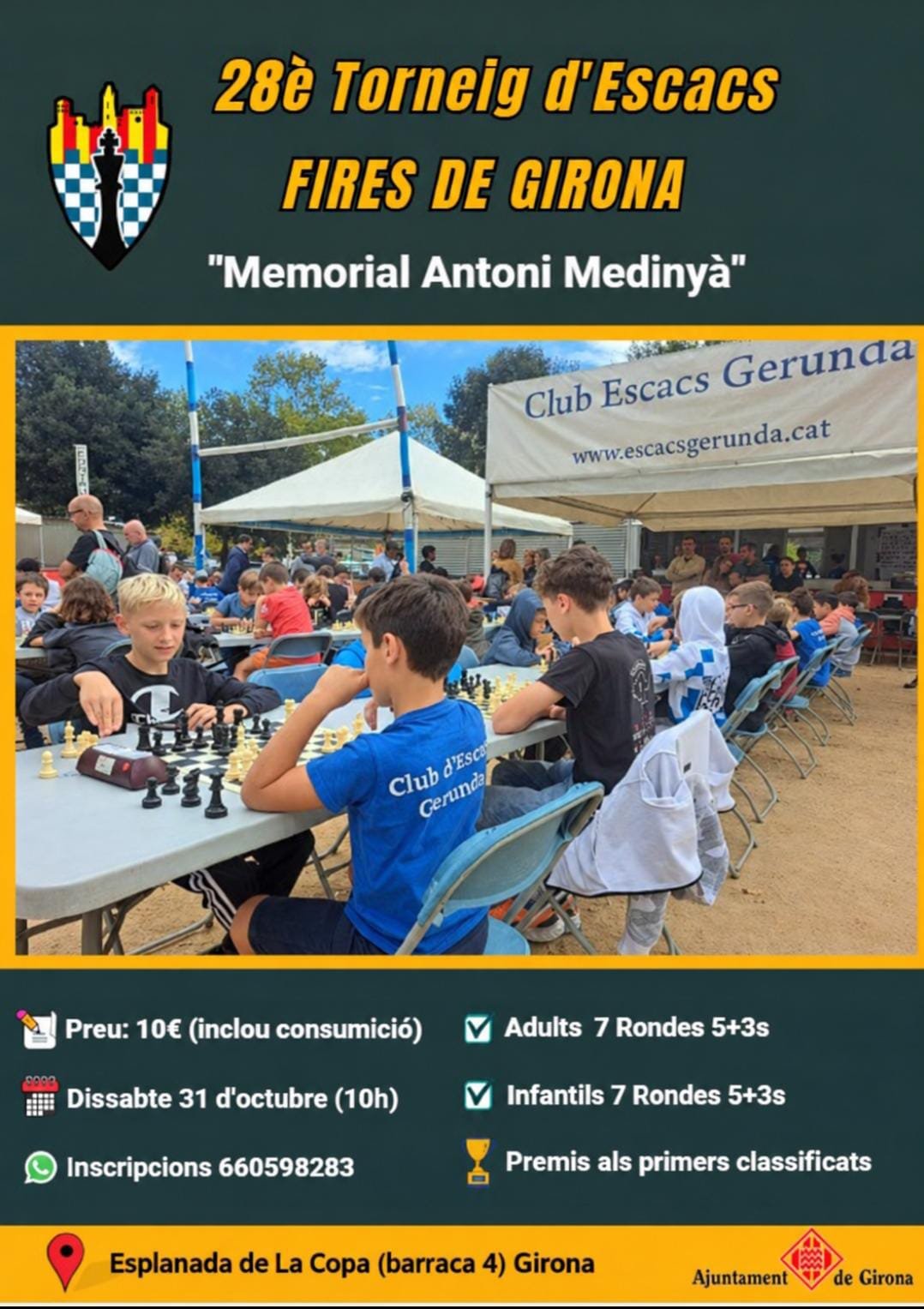 Cartell del 28è Torneig d'Escacs Fires de Girona 2026, Memorial Antoni Medinyà